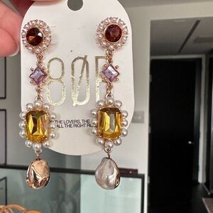 Statement Drop Earrings – Mixed Gem & Pearl Dangle, Holiday Party Jewelry